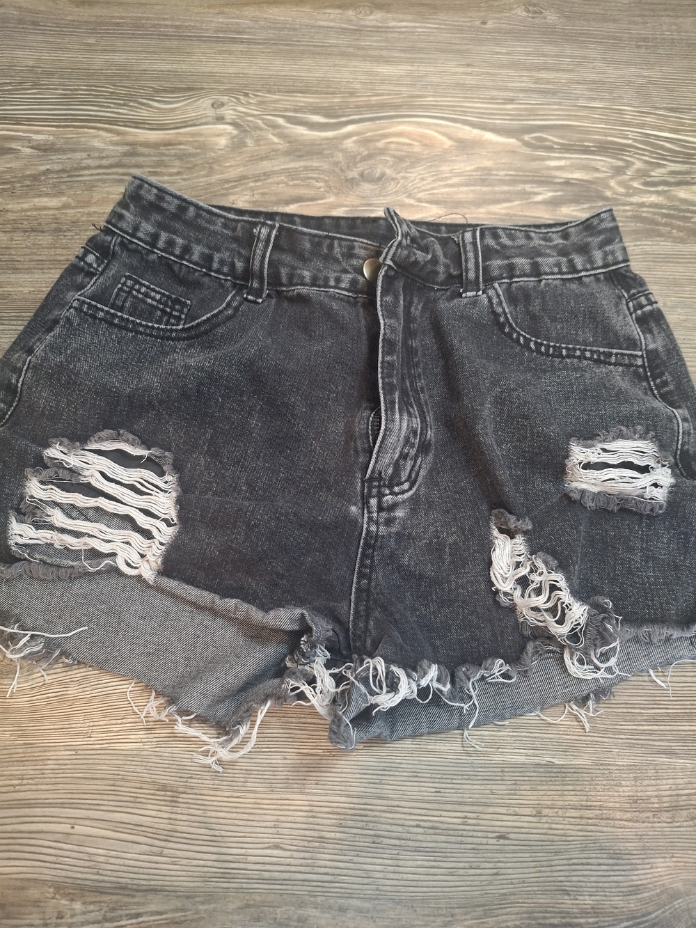 SHEIN Black Washed Distressed Denim Shorts